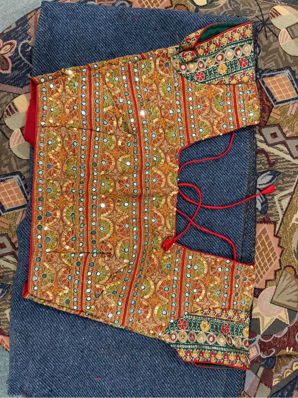 Embellished Indian Blouse Top in Red and Gold with mirror work